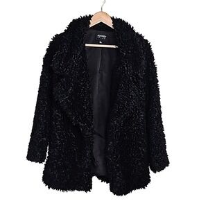 Black Furry Jacket Coat Audrey 3 Plus 1 Fluffy Jacket Party Cocktail Size S EUC